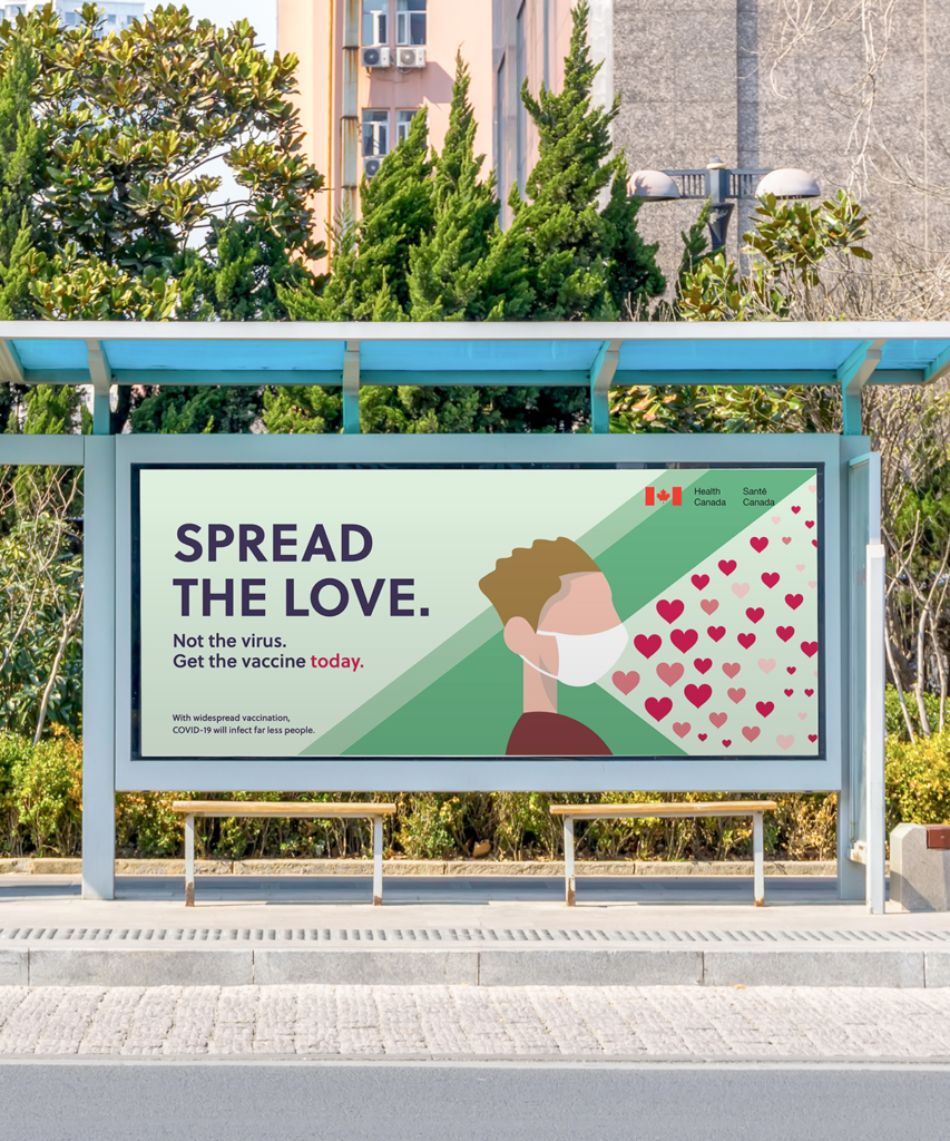 Spread the Love bus billboard in bus shelter